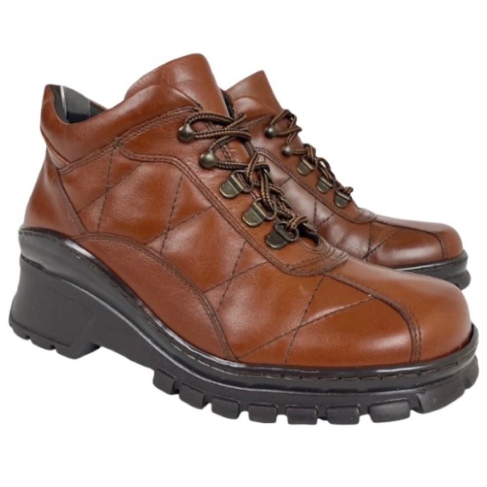 KENNETH COLE REACTION Y2K Brown Leather Chunky Lug Sole Shoes 7M Boots